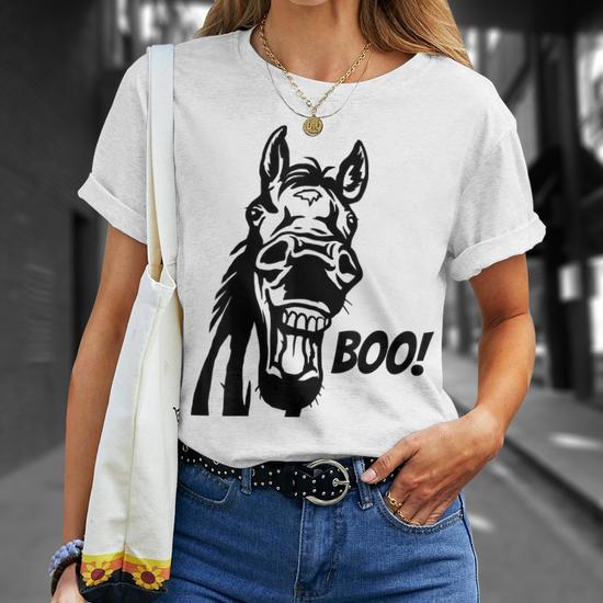 Boo Funny Hiding Horse Lover Peekaboo Halloween Horse Men Women T shirt Graphic Print Casual Unisex Tee Thegiftio UK