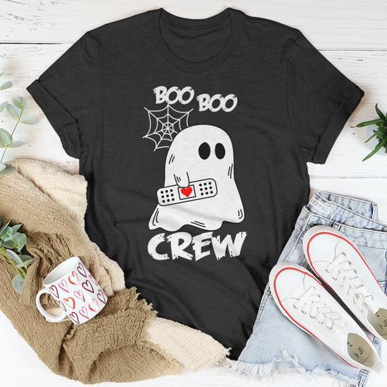 Noffish Women's Boo Boo Crew Funny Halloween Sweatshirt - Long Sleeve, Green, Casual Graphic Shirt