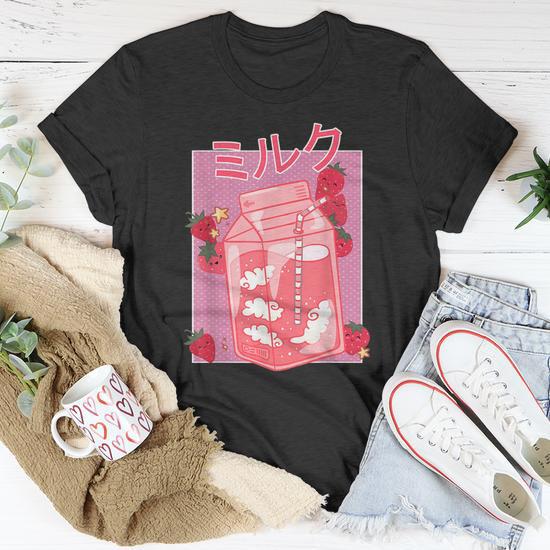 Retro Japan 90S Soft Grunge Japanese Kawaii Strawberry Milk T shirt Thegiftio UK