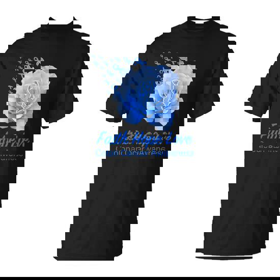 Faith Hope Love Colon Cancer Awareness Flower Blue Gifts T-Shirt Faith Hope Love Colon Cancer Awareness Flower Blue Gifts T-Shirt
