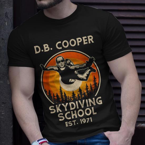 DB Cooper Skydiving School Unisex T-Shirt - Side View