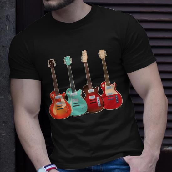 Vintage Multi Guitars Music Graphic Design Printed Casual Daily Basic Unisex T-Shirt, Cool Gift