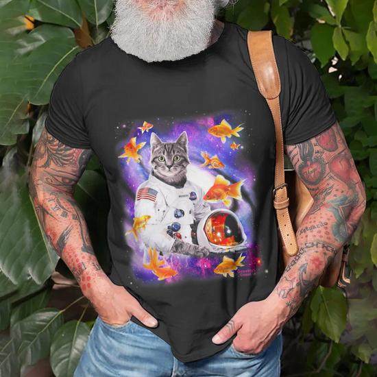 Cat Astronaut in Cosmic Space Funny Shirts for Weird People Unisex T Shirt Monsterry