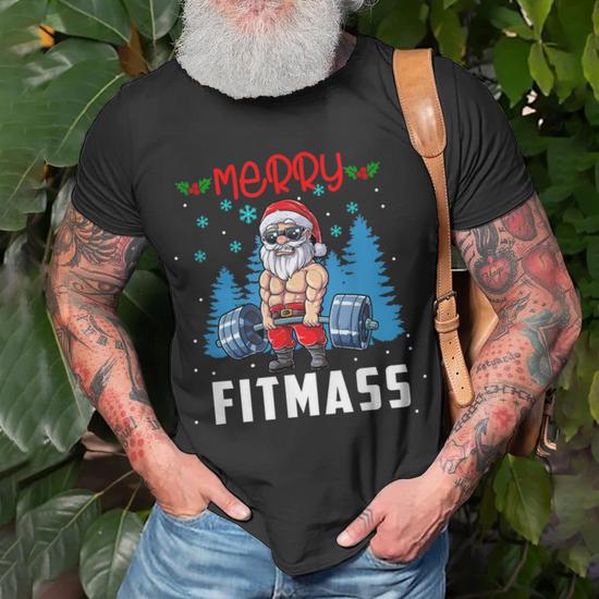 Merry Fitmass Merry Christmas Workout Weightlifting T-shirt - Thegiftio UK