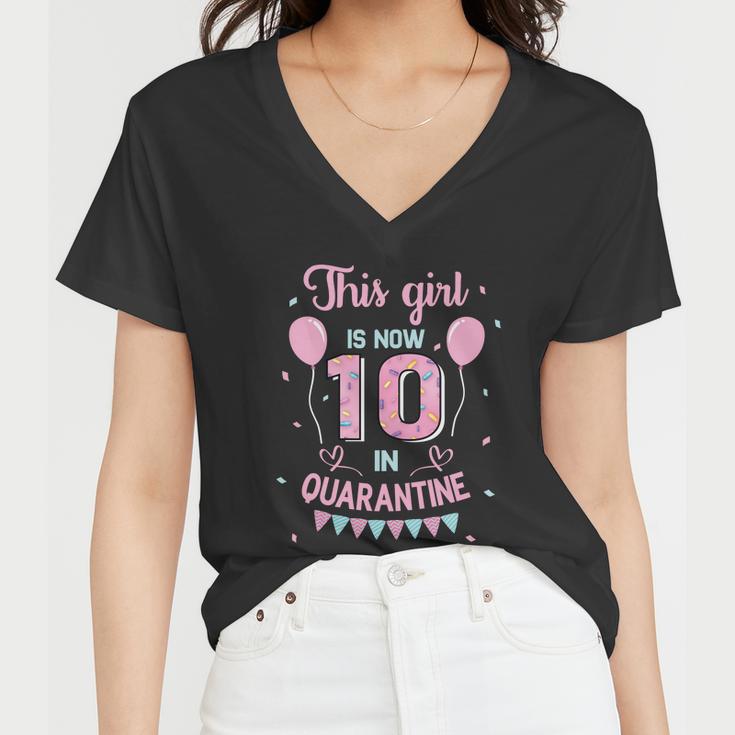 10Th Birthday Funny Gift Girls This Girl Is Now 10 Double Digits Gift Women V-Neck T-Shirt