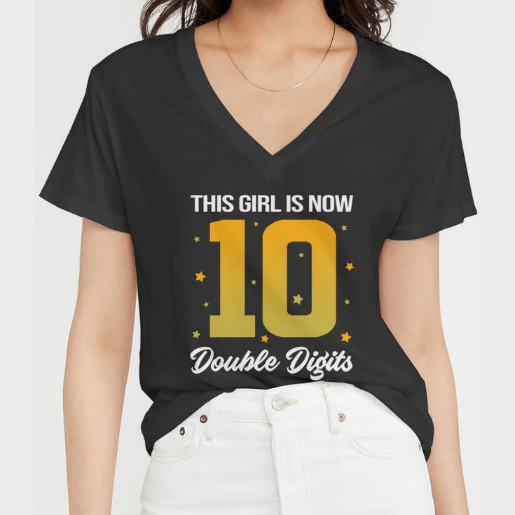 10Th Birthday Glow Party This Girl Is Now 10 Double Digits Gift Women V-Neck T-Shirt