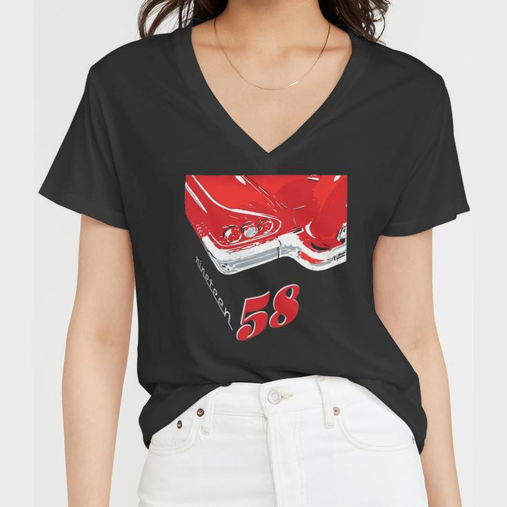 1958 Vintage Car With Continental Kit For A Car Guy Women V-Neck T-Shirt