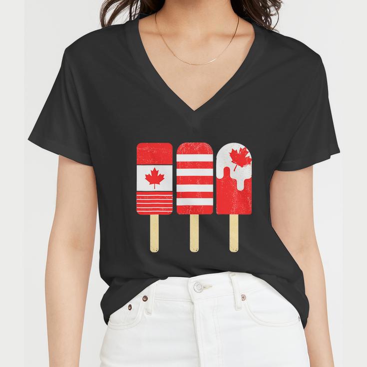 1St Of July Popsicle Red White Funny Canadian Flag Patriotic Women V-Neck T-Shirt