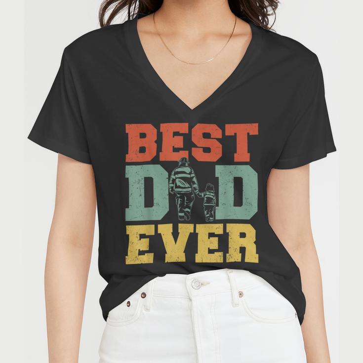 Firefighter Retro Best Dad Ever Firefighter Daddy Happy Fathers Day V2 Women V-Neck T-Shirt