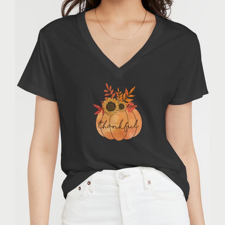 Thankful Pumpkin Gift Fall Season Women V-Neck T-Shirt