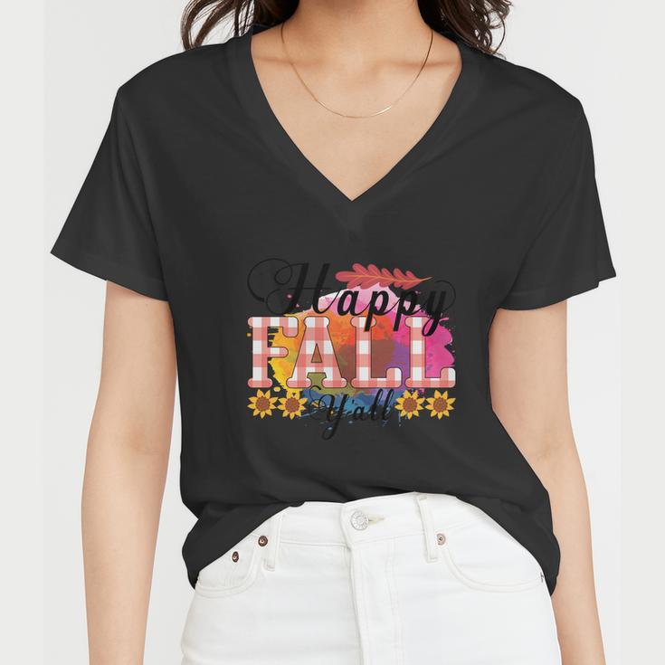 Happy Fall Yall Sunflowers Women V-Neck T-Shirt