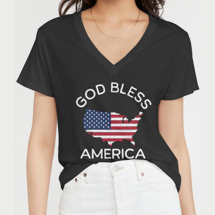 4Th Of July God Bless America Map Flag Patriotic Religious Gift Women V-Neck T-Shirt