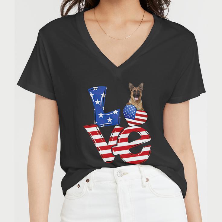 4Th Of July Patriotic Love German Shepherd American Flag Gift Women V-Neck T-Shirt