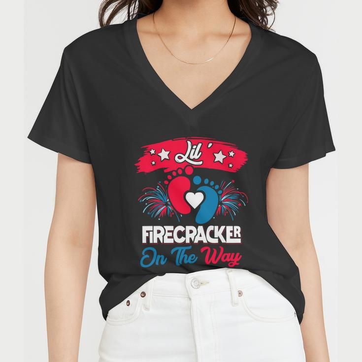 4Th Of July Pregnancy Meaningful Gift Lil Firecracker On The Way Great Gift Women V-Neck T-Shirt