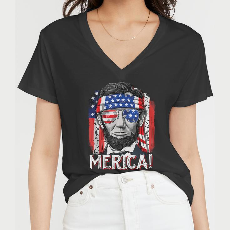 Abraham Lincoln 4Th Of July Merica Men Women American Flag Women V-Neck T-Shirt