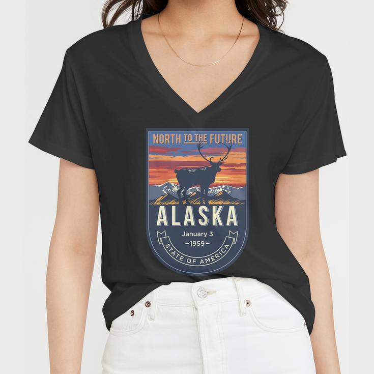 Alaska State Emblem Women V-Neck T-Shirt