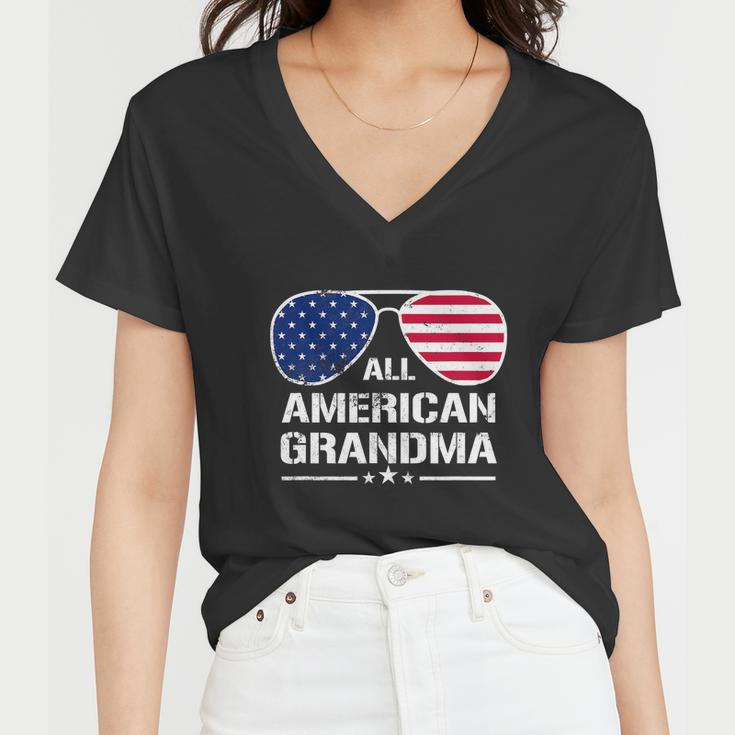 All American Grandma American Flag Patriotic Women V-Neck T-Shirt