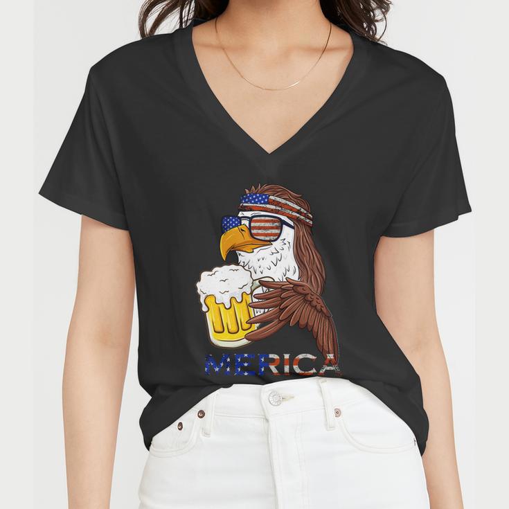 American Bald Eagle Mullet Graffiti 4Th Of July Patriotic Gift Women V-Neck T-Shirt