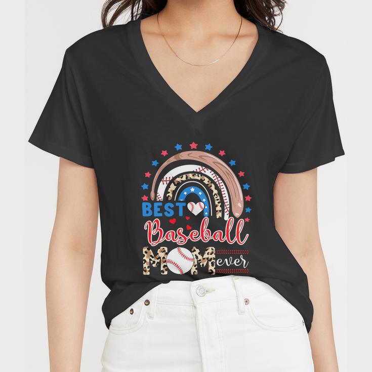 American Flag Baseball Funny 4Th Of July Women V-Neck T-Shirt