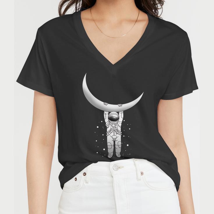 Astronaut Hanging From The Moon Tshirt Women V-Neck T-Shirt