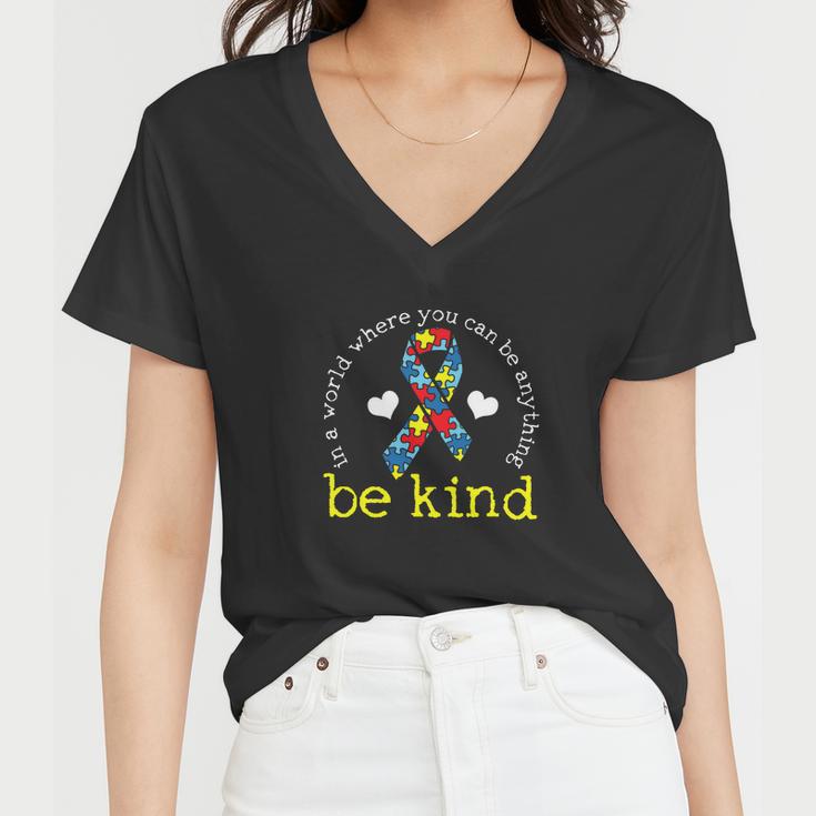 Autism Awareness Kindness Ribbon Heart Tshirt Women V-Neck T-Shirt