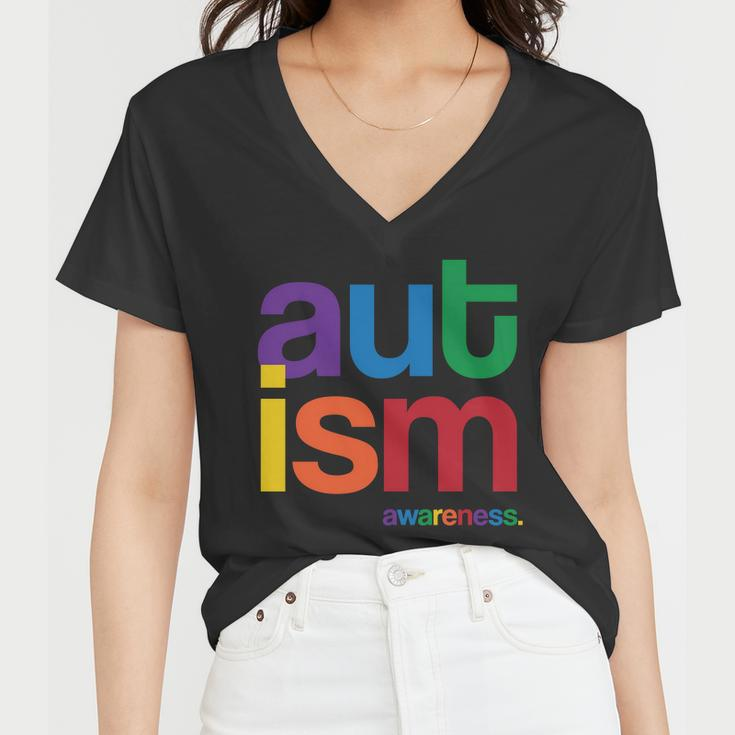 Autism Awareness Rainbow Letters Tshirt Women V-Neck T-Shirt