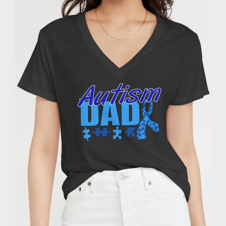 Autism Dad Awareness Ribbon Tshirt Women V-Neck T-Shirt