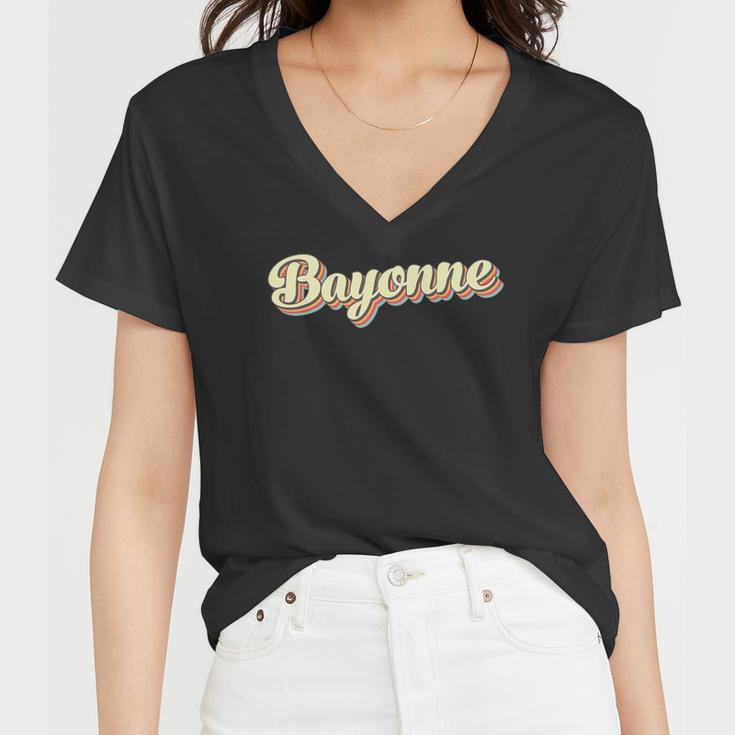Bayonneretro Art Baseball Font Vintage Women V-Neck T-Shirt