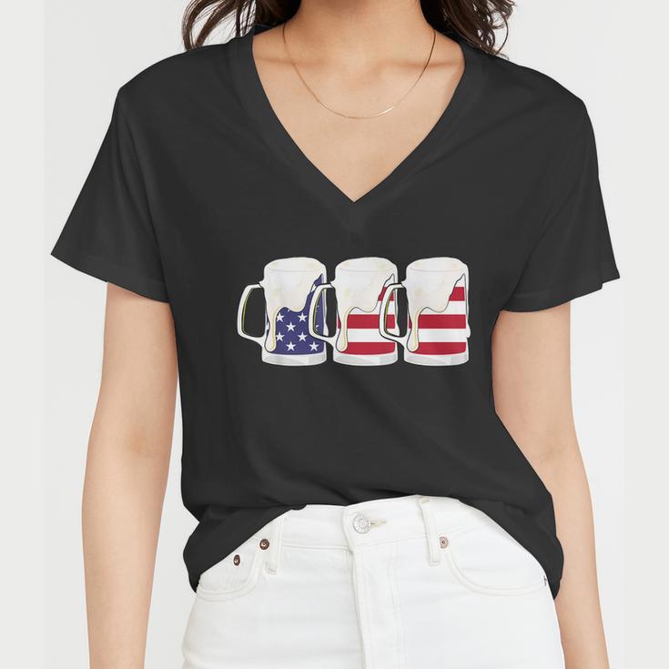 Beer American Flag Shirt 4Th Of July Men Women Merica Usa Women V-Neck T-Shirt