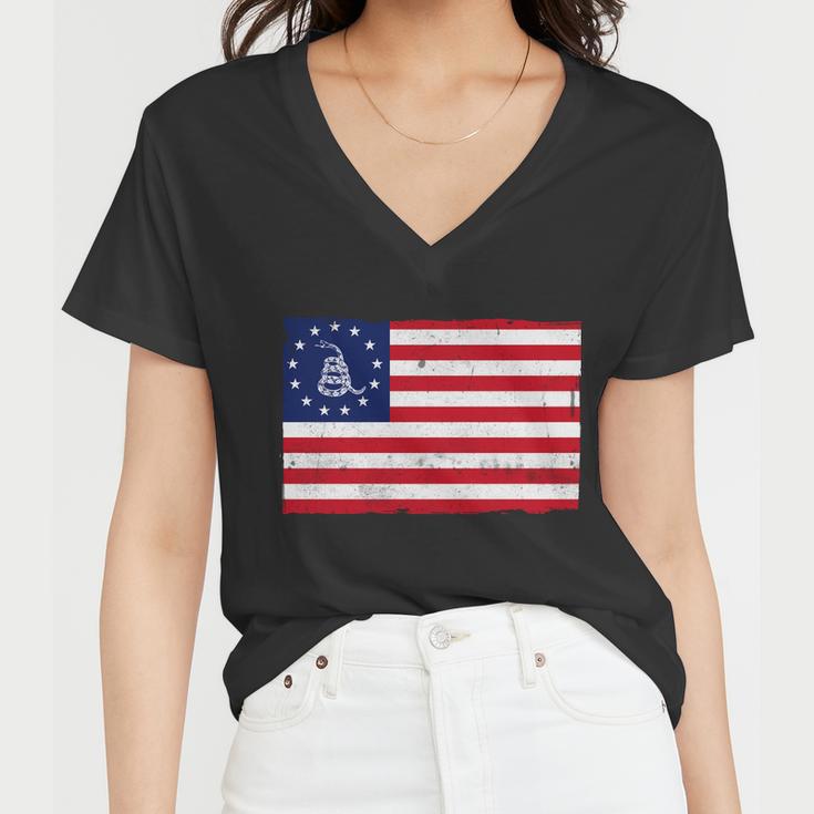 Betsy Ross Dont Tread On Me Flag Women V-Neck T-Shirt