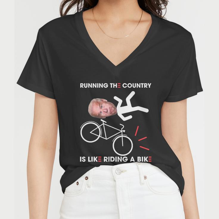 Biden Bike Bicycle Running The Country Is Like Riding A Bike V16 Women V-Neck T-Shirt