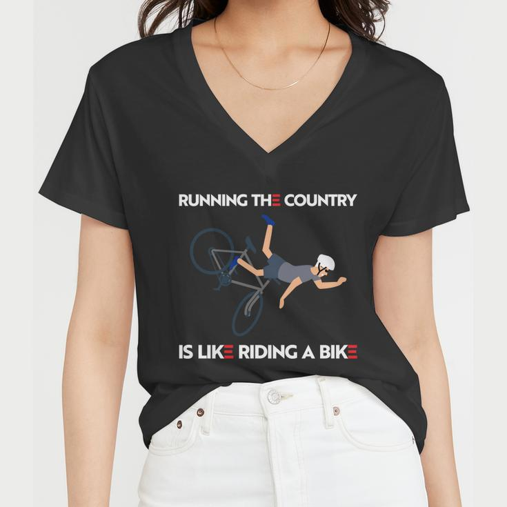 Biden Bike Bicycle Running The Country Is Like Riding A Bike V5 Women V-Neck T-Shirt