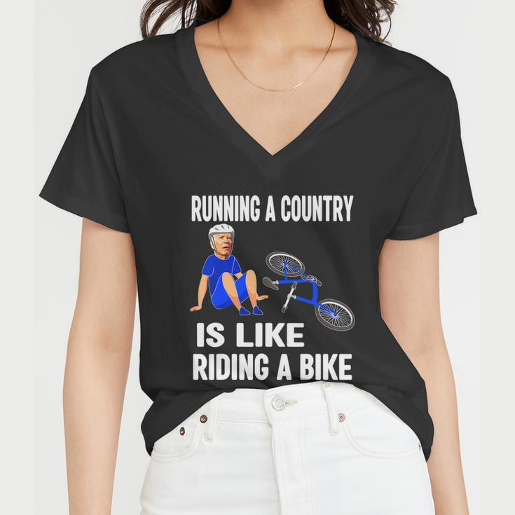Biden Falls Off Bike Joe Biden Falling Off His Bicycle Funny V3 Women V-Neck T-Shirt