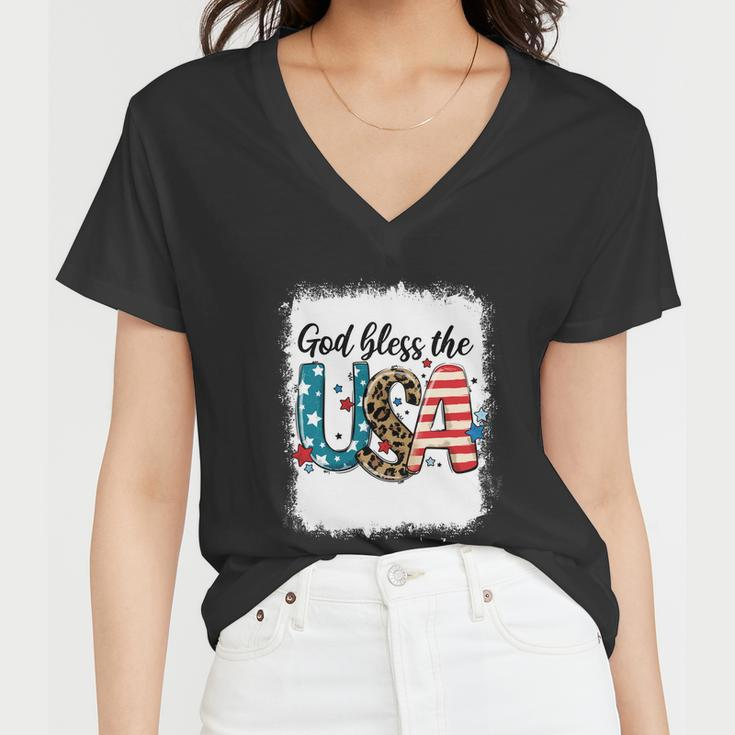 Bleached 4Th July God Bless The Usa Patriotic American Flag Gift Women V-Neck T-Shirt