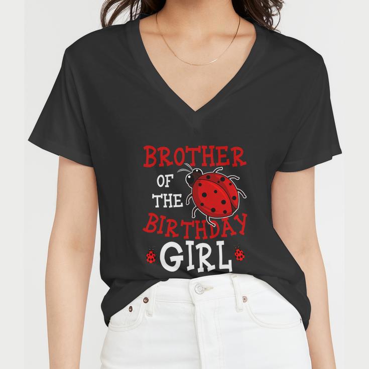 Brother Of The Birthday Girl Ladybug Bday Party Women V-Neck T-Shirt