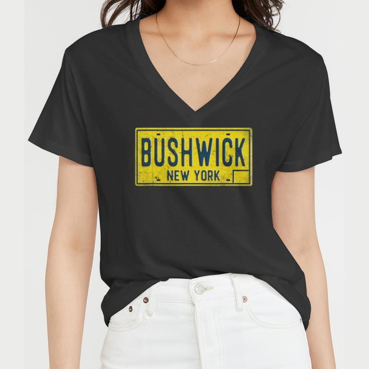 Bushwick Brooklyn New York Old Retro Vintage License Plate Women V-Neck T-Shirt