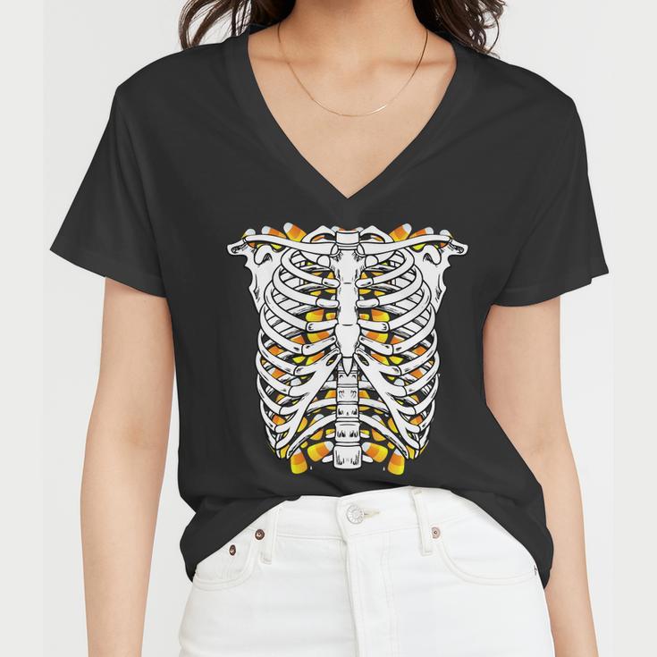 Candy Corn Skeleton Hallween Costume Tshirt Women V-Neck T-Shirt