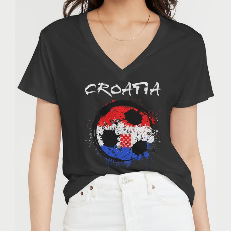 Croatia Soccer Ball Flag Women V-Neck T-Shirt