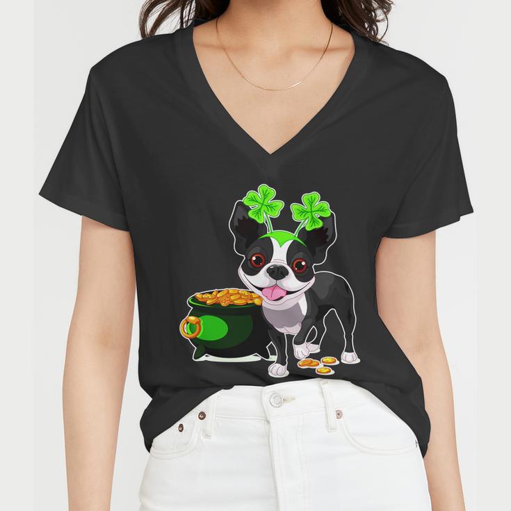 Cute Boston Terrier Shamrock St Patricks Day Women V-Neck T-Shirt