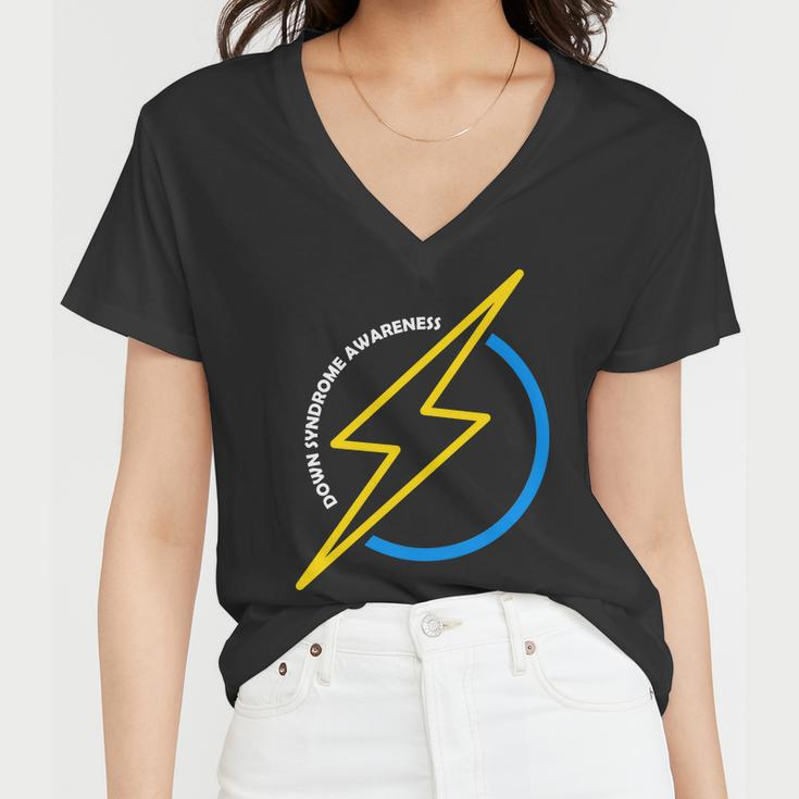 Down Syndrome Awareness Lightning Bolt Women V-Neck T-Shirt