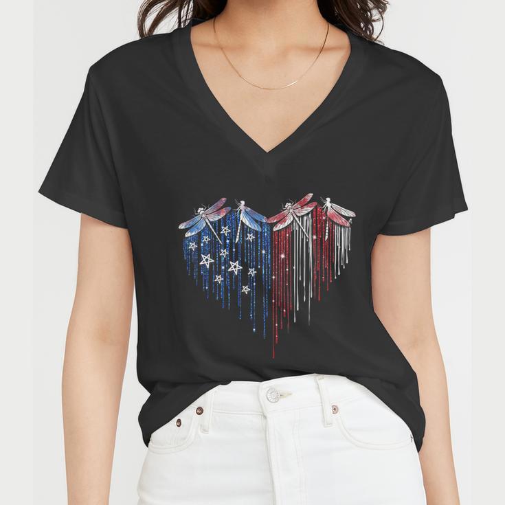 Dragonfly 4Th Of July Usa Flag America Patriotic Usa Women V-Neck T-Shirt