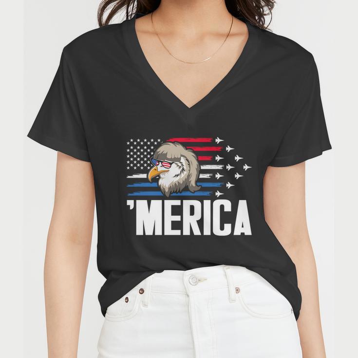 Eagle Mullet 4Th Of July Gift Usa American Flag Merica Cool Gift Women V-Neck T-Shirt