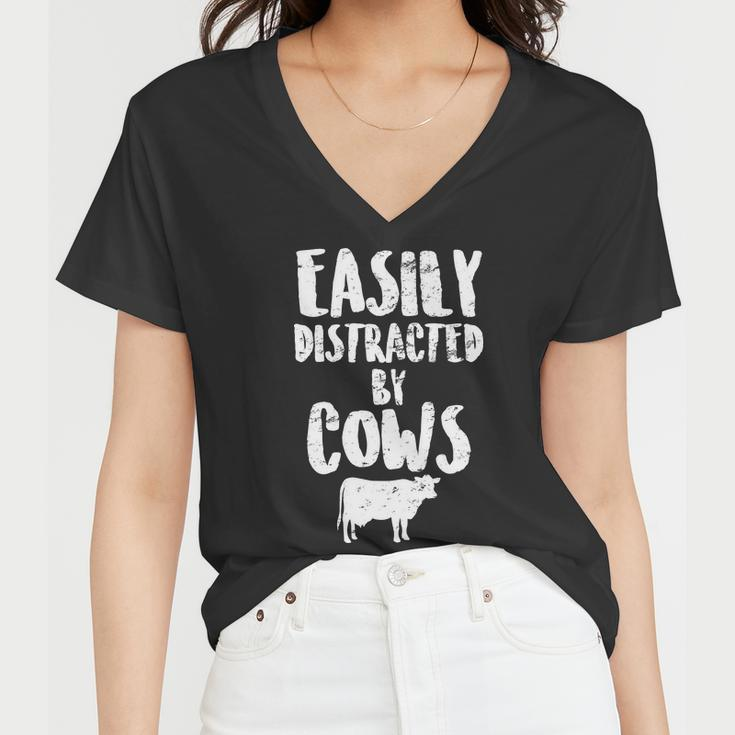 Easily Distracted By Cows Tshirt Women V-Neck T-Shirt