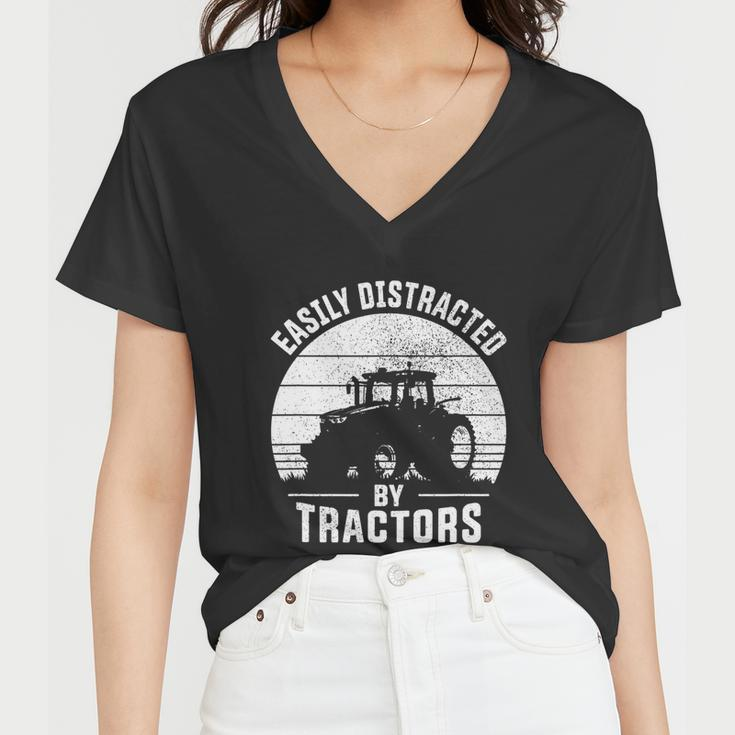 Easily Distracted By Tractors Farmer Tractor Funny Farming Tshirt Women V-Neck T-Shirt
