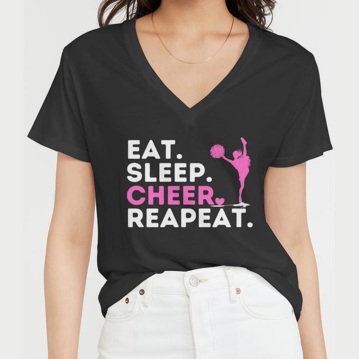 Eat Sleep Cheer Repeat Meaningful Gift Cheerleader Cheerleading Cheering Gift Women V-Neck T-Shirt