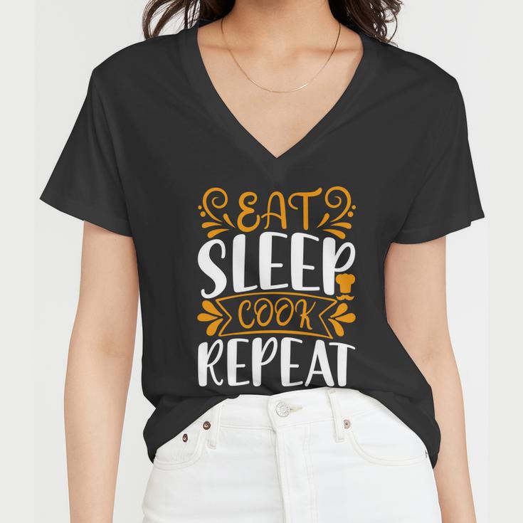 Eat Sleep Cook Repeat V2 Women V-Neck T-Shirt