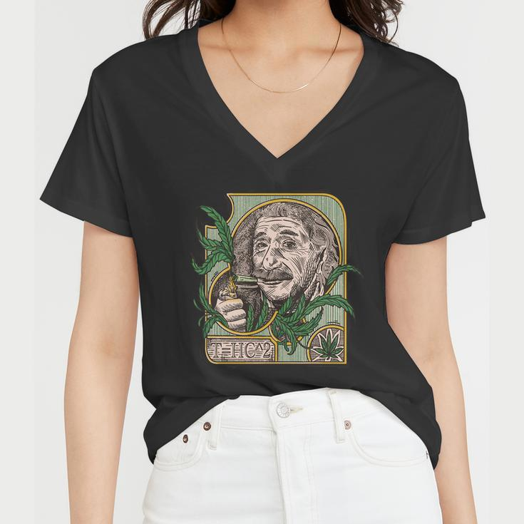 Einstein Smoking Weed Women V-Neck T-Shirt