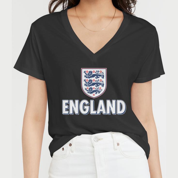 England Soccer Three Lions Flag Logo Tshirt Women V-Neck T-Shirt