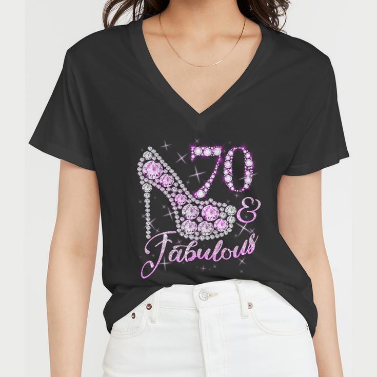 Fabulous & 70 Sparkly Shiny Heel 70Th Birthday V2 Women V-Neck T-Shirt