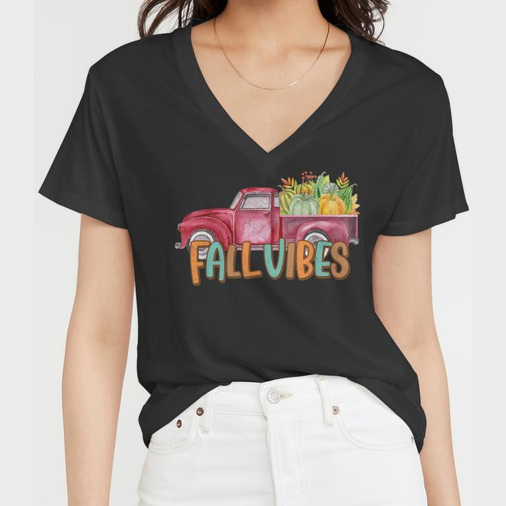 Fall Vibes Old School Truck Full Of Pumpkins And Fall Colors Women V-Neck T-Shirt